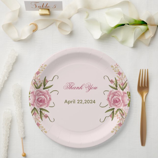 Prato De Papel Rosa Pastel Juntas Duplas Gêmeos Aniversário Obrig (Casamento)