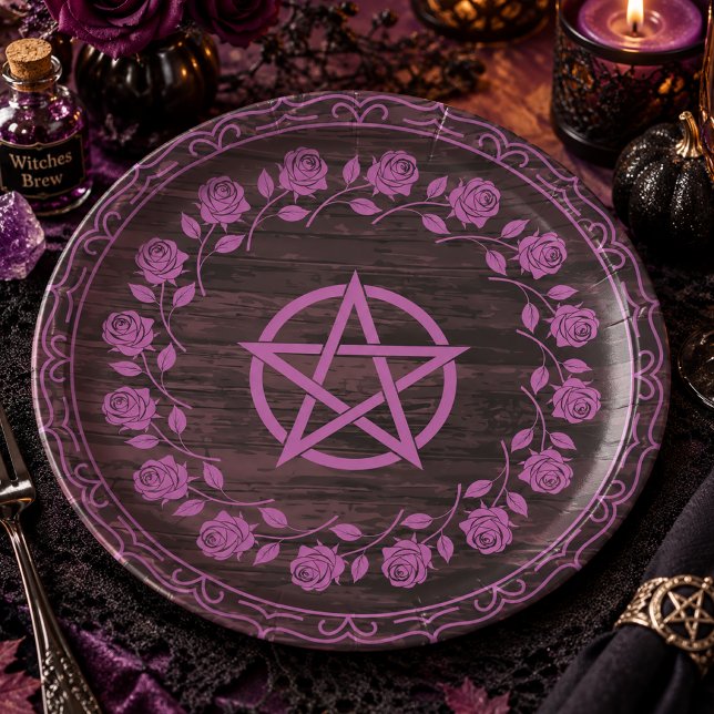 Prato De Papel Rosa Pentagrama Witchy Roxa Gótica (Criador carregado)