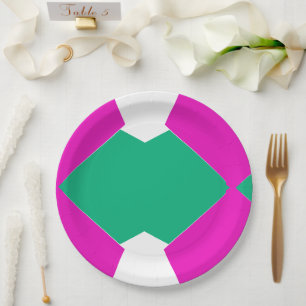 Prato De Papel Rosa Préppy Verde Esmeralda Padrão Mosaico Abstrat