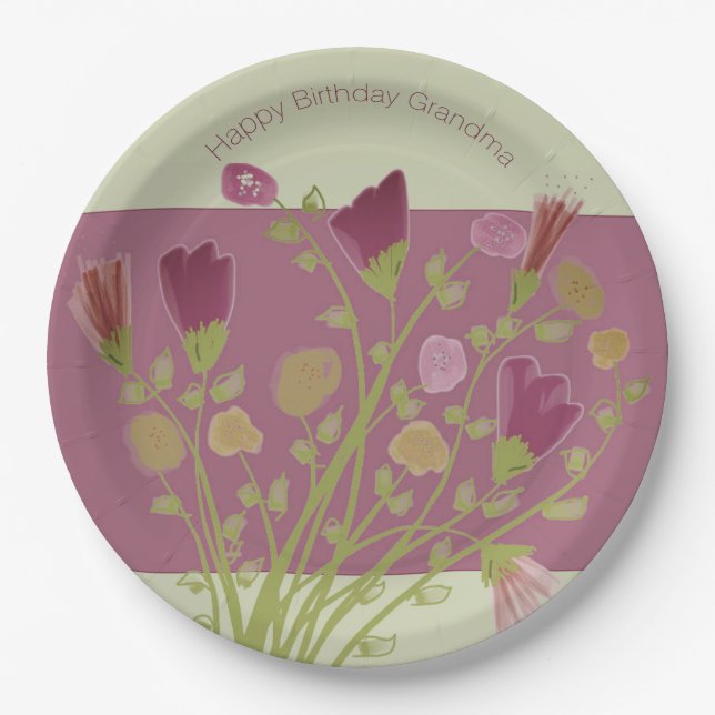 Prato De Papel Rosa Rosa E Borgonha Floral (Frente)