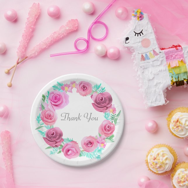 Prato De Papel Rosa Rosa Rosa Rosa Floral Wreath (Festa)