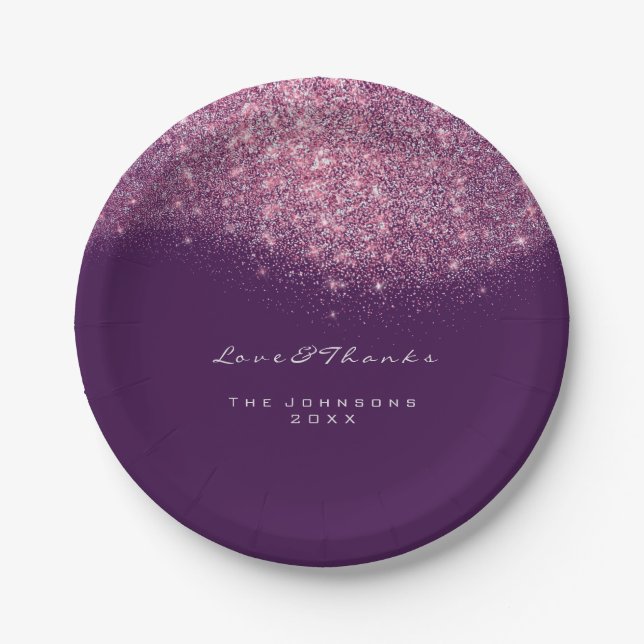 Prato De Papel Rosa Rosa Rosa Rosa Rosa Púrpura Brilhante Anivers (Frente)