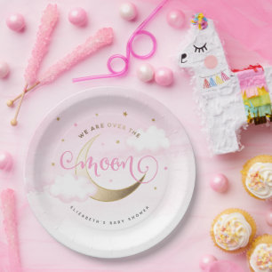 Prato De Papel Rosa Sobre As Chapas De Papel Lua