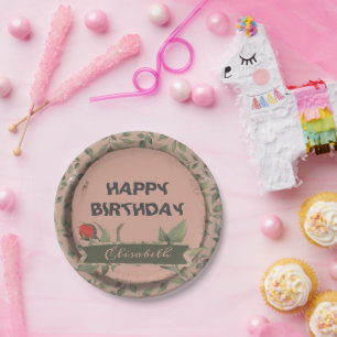 Prato De Papel Rosa vermelha