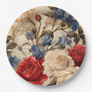 Prato De Papel Rosa vermelha inspirada na Vintage e Florestas de