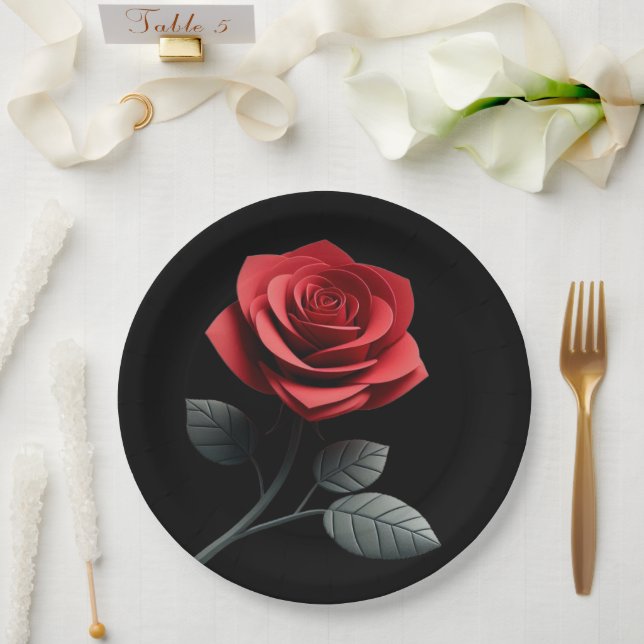 Prato De Papel Rosa Vermelha Única- (Casamento)
