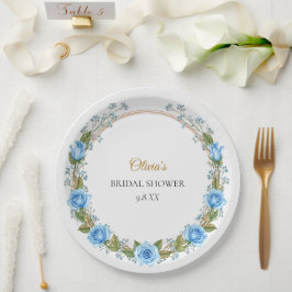 Prato De Papel Rosas Azuis Elegantes & Gipsófila