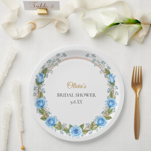 Prato De Papel Rosas Azuis Elegantes & Gipsófila (Casamento)