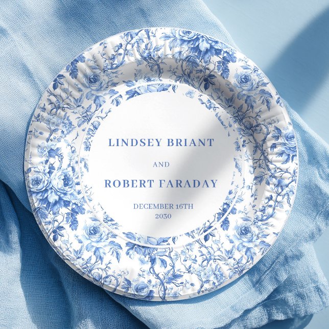 Prato De Papel Rosas Azuis Navy Placas de Papel para Casamento Ch (Navy Blue Roses Chic Wedding Paper Plates)
