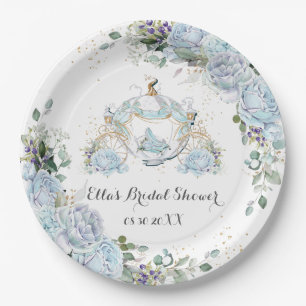 Prato De Papel Rosas Azuis Vintage Chá de panela princesa