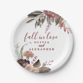 Prato De Papel Rosas Boho Borgonha se apaixonam casamento floral