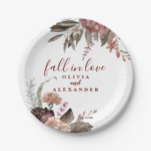 Prato De Papel Rosas Boho Borgonha se apaixonam casamento floral