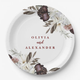 Prato De Papel Rosas Boho Burgundy caem na etiqueta de casamento 