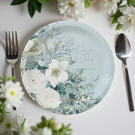 Prato De Papel Rosas Brancas Hellebores Eucalipto Prata Casamento