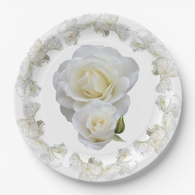 Prato De Papel Rosas Brancas Orgânicas, (Frente)
