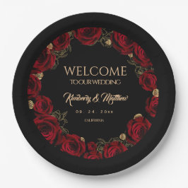 Prato De Papel Rosas Burgundy Casamento Boho
