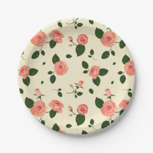 Prato De Papel Rosas Cor-de-Rosa Bonitas Padrão Rosa Pastel