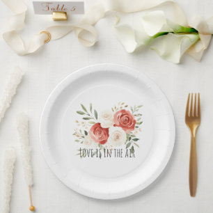 Prato De Papel Rosas Cremes Vermelhas Amor Floral Chuveiro de Noi