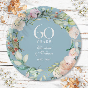 Prato De Papel Rosas de Aniversário de Diamante de 60º 75º Floral