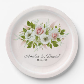 Prato De Papel Rosas de Aquarela Romântica Floral
