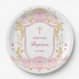 Prato De Papel Rosas De Aquarelas Crest Baptism