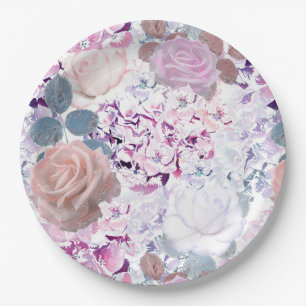 Prato De Papel Rosas de aquarelas e híbridos.