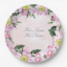 Prato De Papel Rosas de cães em fundo rosa Casamento