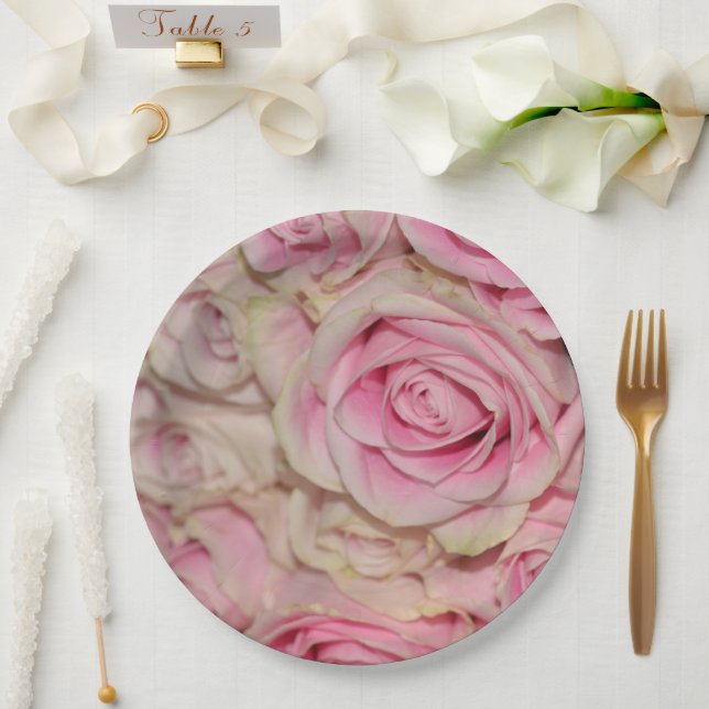 Prato De Papel Rosas de Creme Rosa Romântica (Casamento)