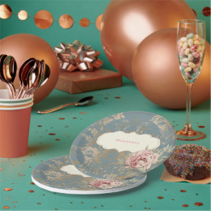 Prato De Papel Rosas de máscara Dourada Elegante Chic