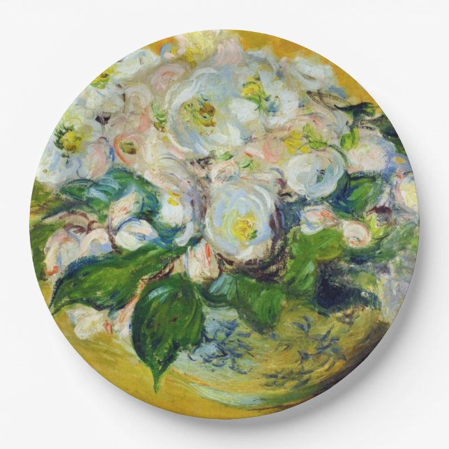 Prato De Papel Rosas de Natal (por Claude Monet) (Frente)