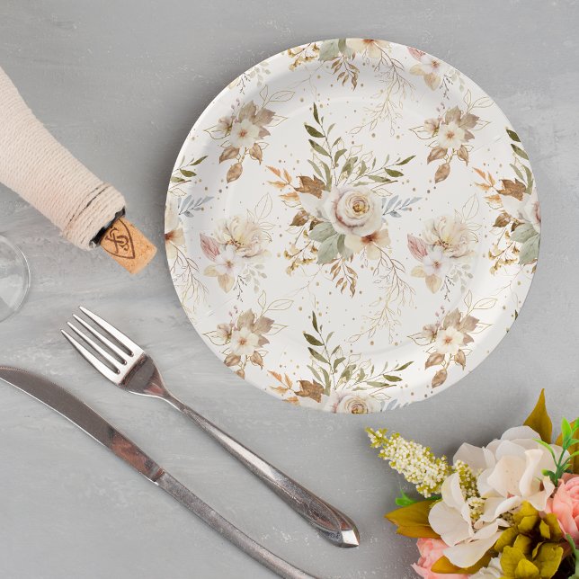 Prato De Papel Rosas de outono russos Aquarela Botânica (Criador carregado)