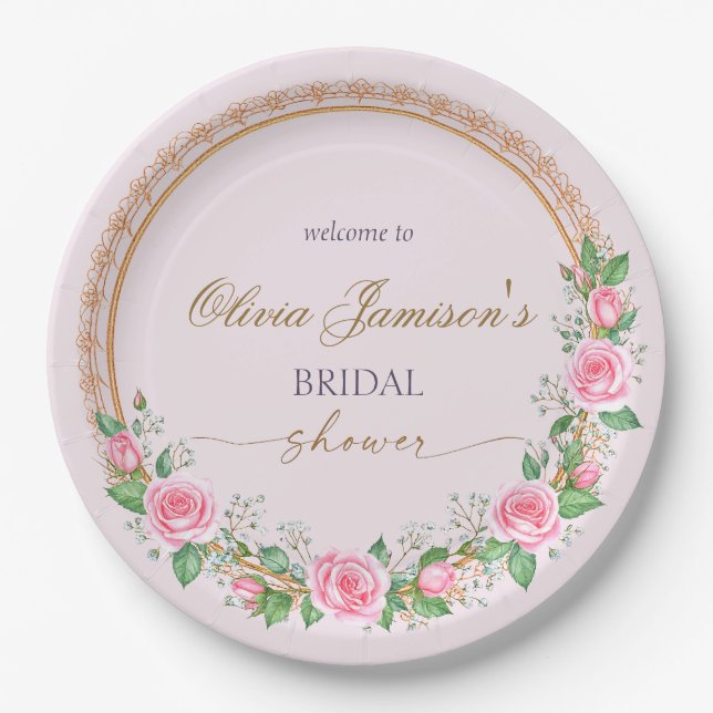 Prato De Papel Rosas e bébé-bébé - bem-vindo (Frente)