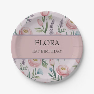 Prato De Papel Rosas e Tulipas Florais de Pastel Soft Personaliza