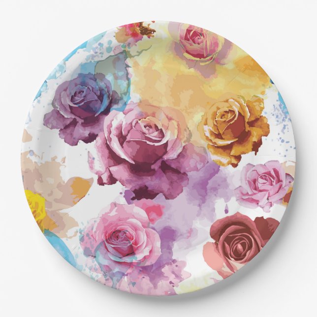 Prato De Papel Rosas em aquarela (Frente)