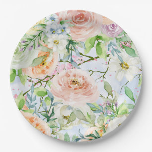 Prato De Papel Rosas em Aquarela Jardim Floral Festa de Casamento