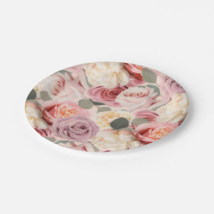 Prato De Papel Rosas Florais Cor-de-Rosa Sonhadoras Elegantes Chi
