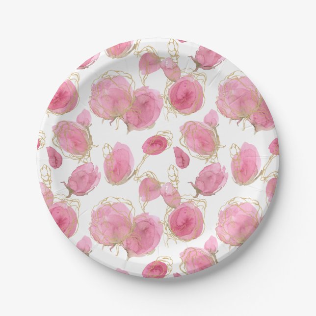 Prato De Papel Rosas rosa (Frente)