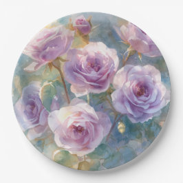 Prato De Papel Rosas Roxas Claras Flores Impressionistas