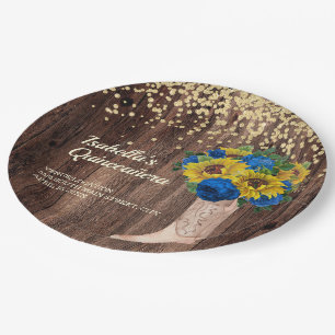 Prato De Papel Rosas Russos de Azul de Girassol Boots Quinceañera