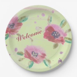 Prato De Papel Rosas selvagens cor-de-rosa adorável com verde-men