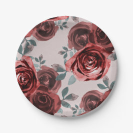 Prato De Papel Rosas Verde Água Bege Burgundy Casamento