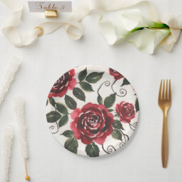 Prato de Papel Rosas Vermelhas Escuras