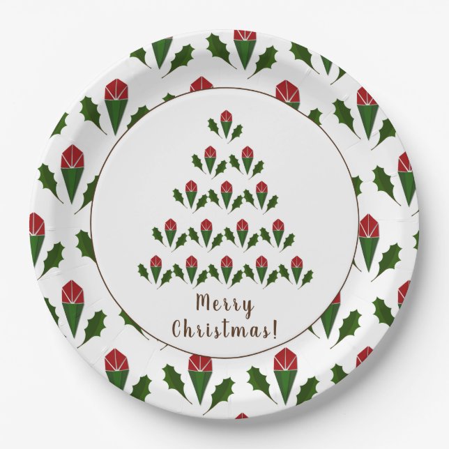 Prato De Papel Rosas vermelhas vibrantes, Feriado de Árvore de Na (Frente)