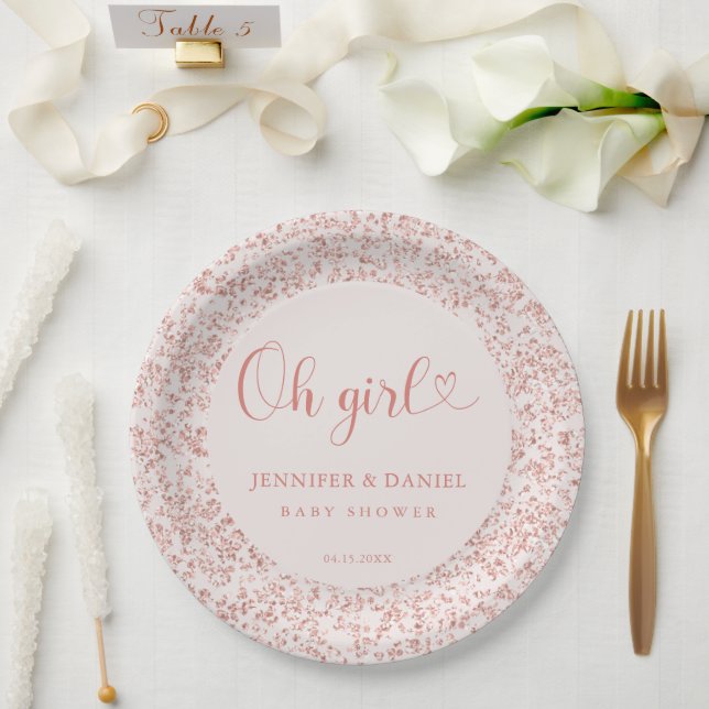 Prato De Papel Rose Gold Confetti Oh Girl Chic Circle (Casamento)