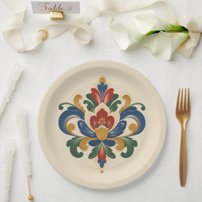 Prato De Papel Rosemaling Norueguês (Casamento)