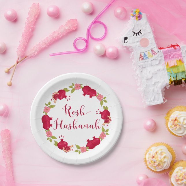 Prato De Papel Rosh Hashanah Ano Novo Pomegranato (Festa)