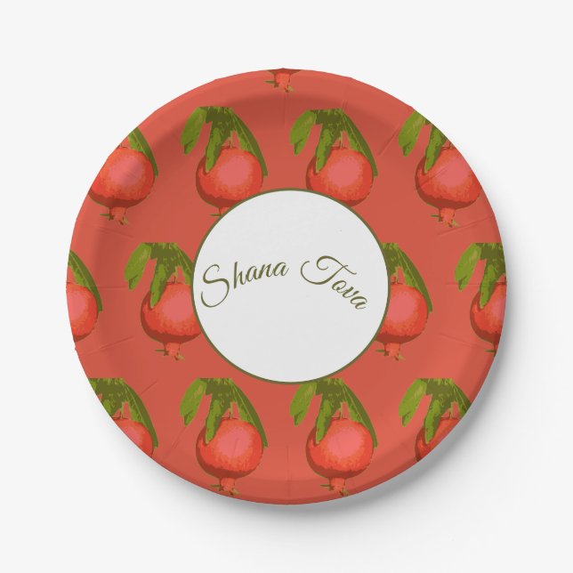 Prato De Papel Rosh Hashanah Jewish New Year Pomegranate (Frente)