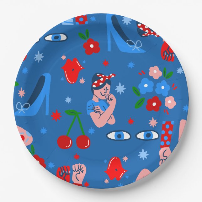 Prato De Papel rosie the riveter rockabilly whimsical (Frente)