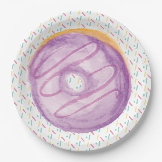 Prato De Papel Rosquinha Congelada com Tinta Guache Roxa e Confei (Frente)