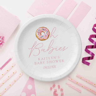Prato De Papel Rosquinha de Bebês, Chá de fraldas das gêmeas g